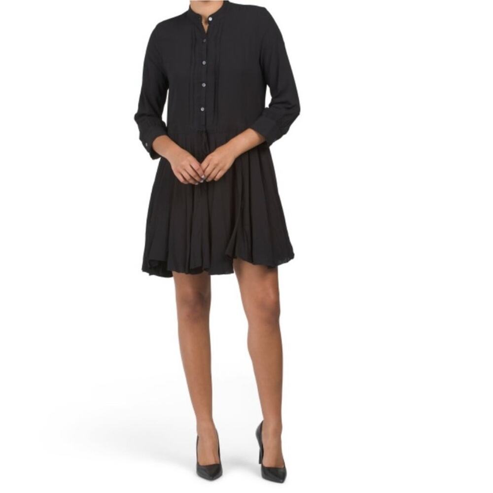 Zadig and Voltaire Ranil Black Handkerchief Hem 3/4‎ Sleeve Button Mini Dress L